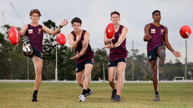 Deven Robertson, Jaxon Prior, Brock Smith and Keidean Coleman at Leyshon Park. Picture: Steve Pohlner