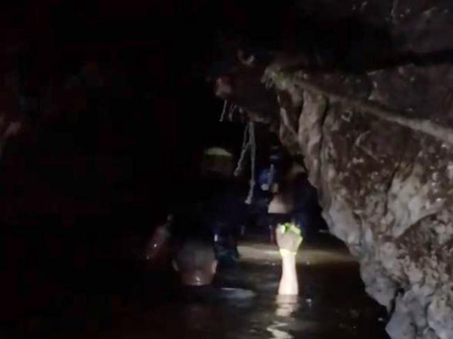 SpaceX founder Elon Musk's delivered a mini-submarine to help the boys escape. Here he went into the cave and shared what he saw on his Instagram. Picture: Elon Musk