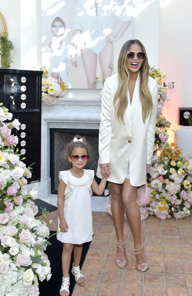 Chrissy Teigen and daughter attend QUAYXCHRISSY Launch Party at Olivetta on February 11, 2020 in West Hollywood, California. Picture: Stefanie Keenan/Getty Images for Quay