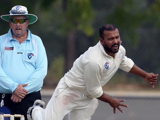 March 9, VSDCA: Bayswater v Noble Park Noble Park bowler Issy Perera.Picture: Stuart Milligan