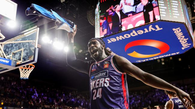 ADELAIDE, AUSTRALIA - DECEMBER 14: Montrezl Harrell of the 36ers celebrates the win during the round 12 NBL match between Adelaide 36ers and New Zealand Breakers at Adelaide Entertainment Centre, on December 14, 2024, in Adelaide, Australia. (Photo by Sarah Reed/Getty Images)