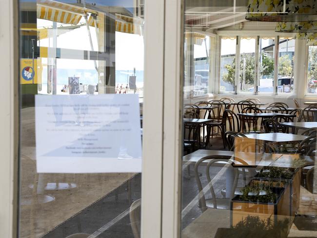 New government restrictions in the window of Stella’s restaurant at Henley Square. Picture SARAH REED