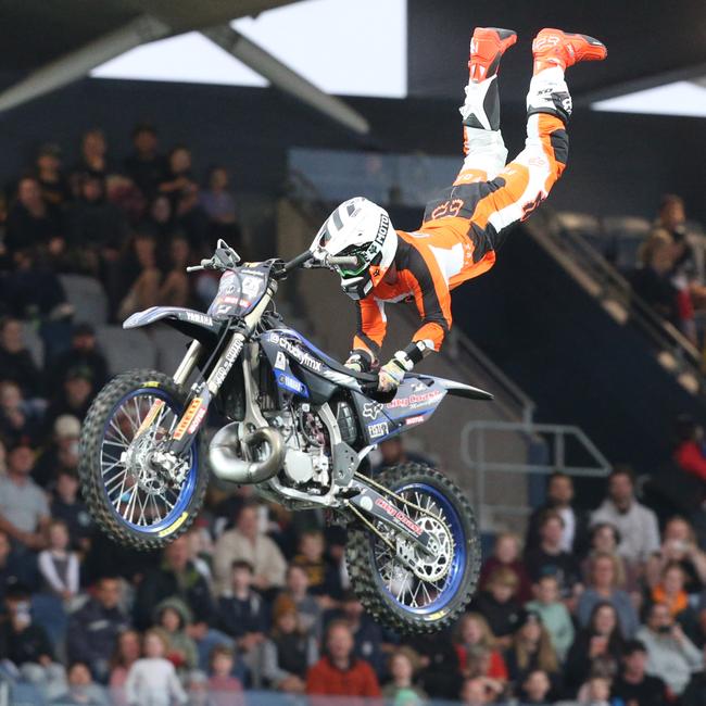 Nitro Circus at Kardinia Park on March 7, 2022. Stunts, crowd reactions, fireworks, plenty of colour. Picture: Mark Wilson