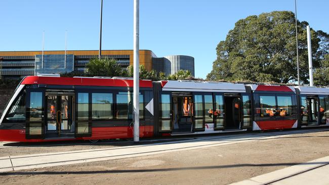 The sleek new lines of Sydney’s newest light rail vehicle. Picture: Tim Hunter.