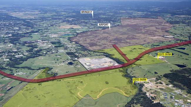 Sydney University (yellow pins) will dramatically transform its massive landholdings at the gateway to the second airport (white pins).