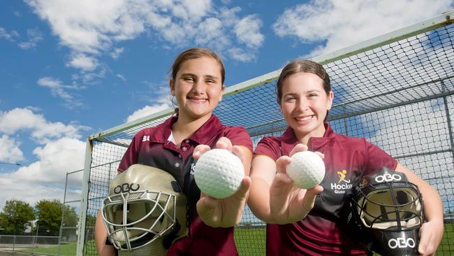 Sisters Charli and Jordan Bliss before they headed off for the Australian indoor hockey championships in Goulburn in January, 2018. Picture: Emma Murray