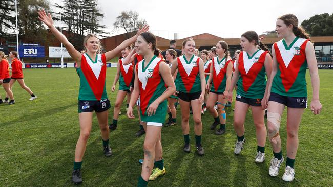 Clonard College players celebrate. Picture: Dylan Burns/AFL Photos via Getty Images