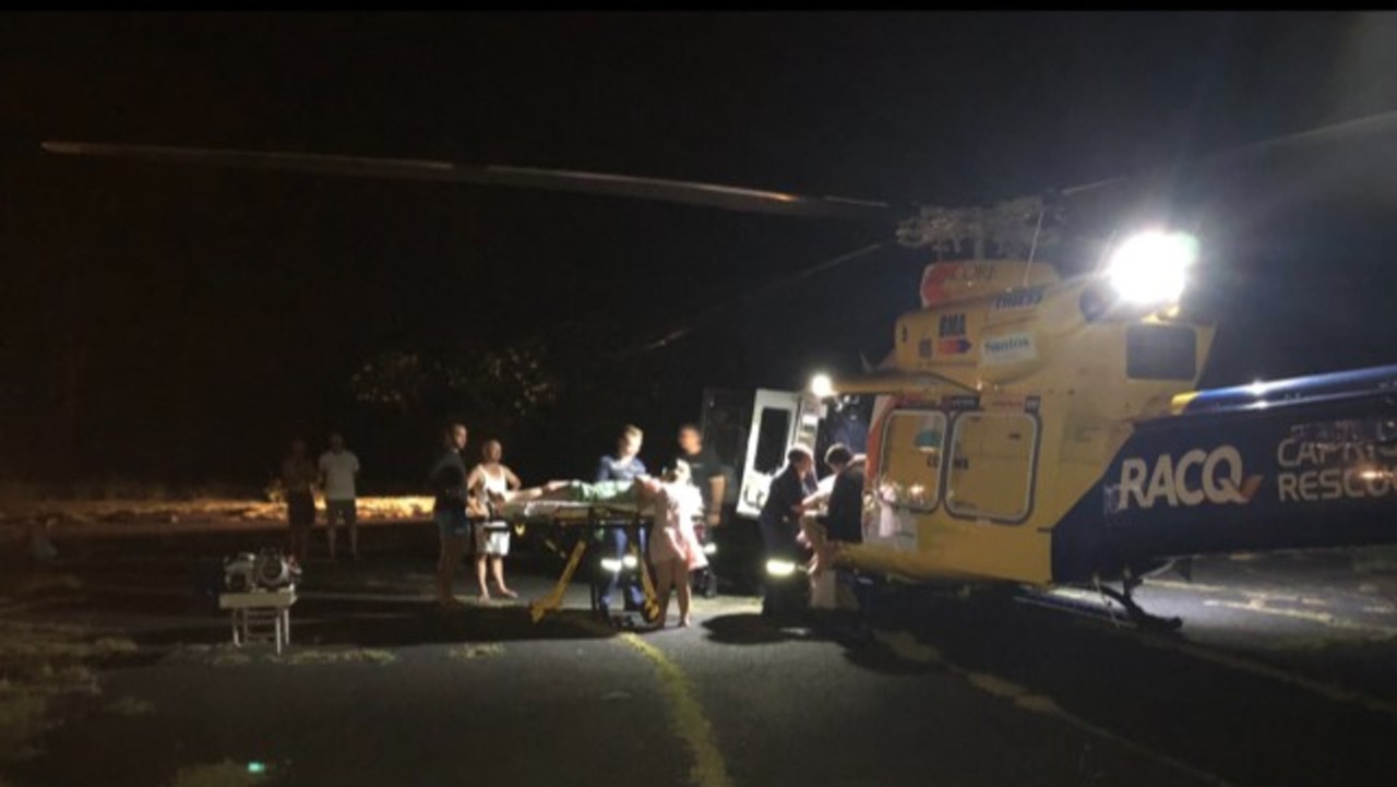 A woman and child were flown to Rockhampton Hospital after sustaining suspected Irukandji stings in waters at Great Keppel Island.