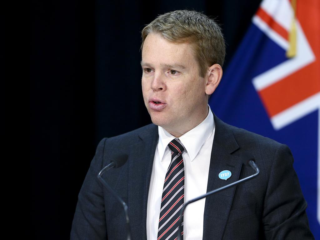 New Zealand Health Minister Chris Hipkins at a press conference last week. Picture: Hagen Hopkins / Getty Images.