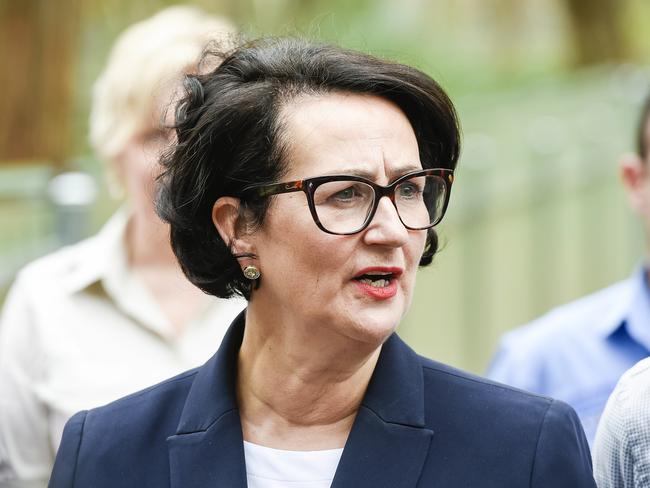 Attorney-General Vickie Chapman speaks to the media during a press conference at Cleland Wild Life Sanctuary, Monday, February 3, 2020. (AAP Image/Roy VanDerVegt) NO ARCHIVING