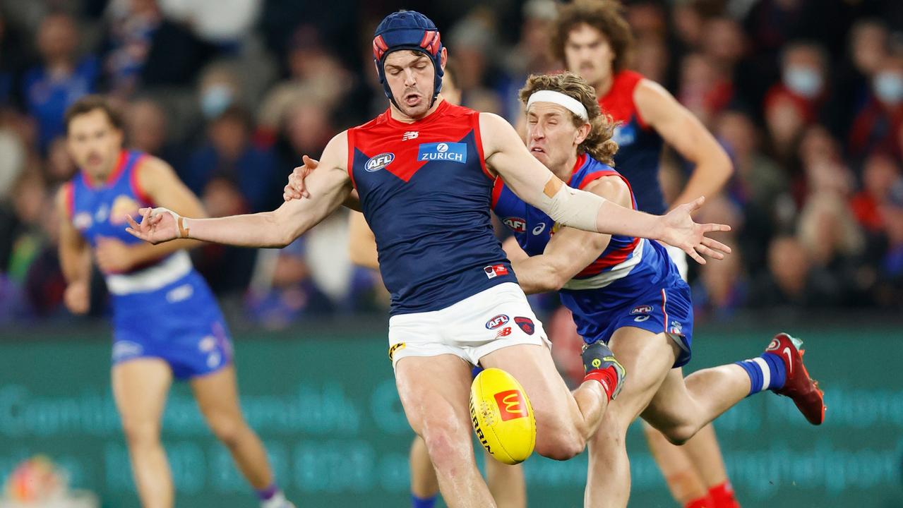 Angus Brayshaw has been a major contributor in his new defensive role for Melbourne. Picture: Getty Images