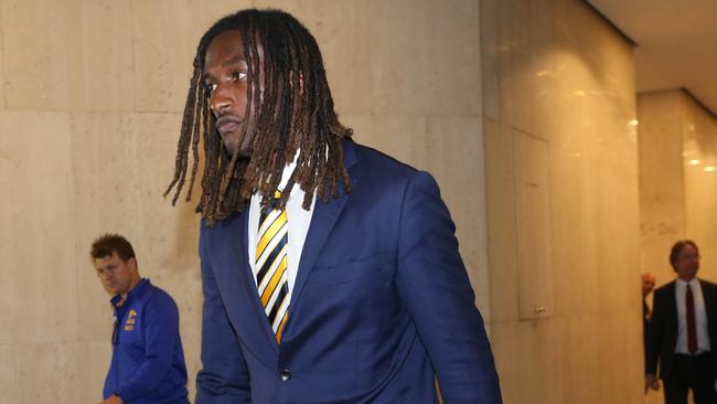 Nic Naitanui leaves the tribunal after losing his appeal. Picture: Nic Ellis