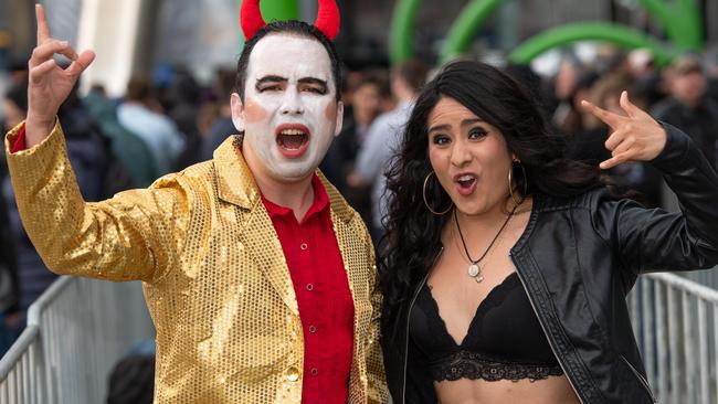 Icce Mejia, Alejandra Gomez wait for the gates to open at Marvel Stadium. Picture: Jason Edwards