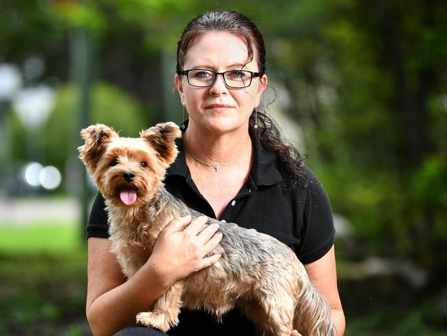 Henriette Lategan with her 6yo Yorkshire Terrier Jakkals, urging people to look out for toads in their backyards.  Picture: Alix Sweeney