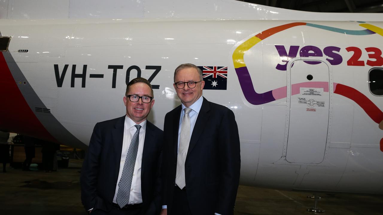 Former Qantas boss Alan Joyce and Prime Minister Anthony Albanese. Picture: Gaye Gerard