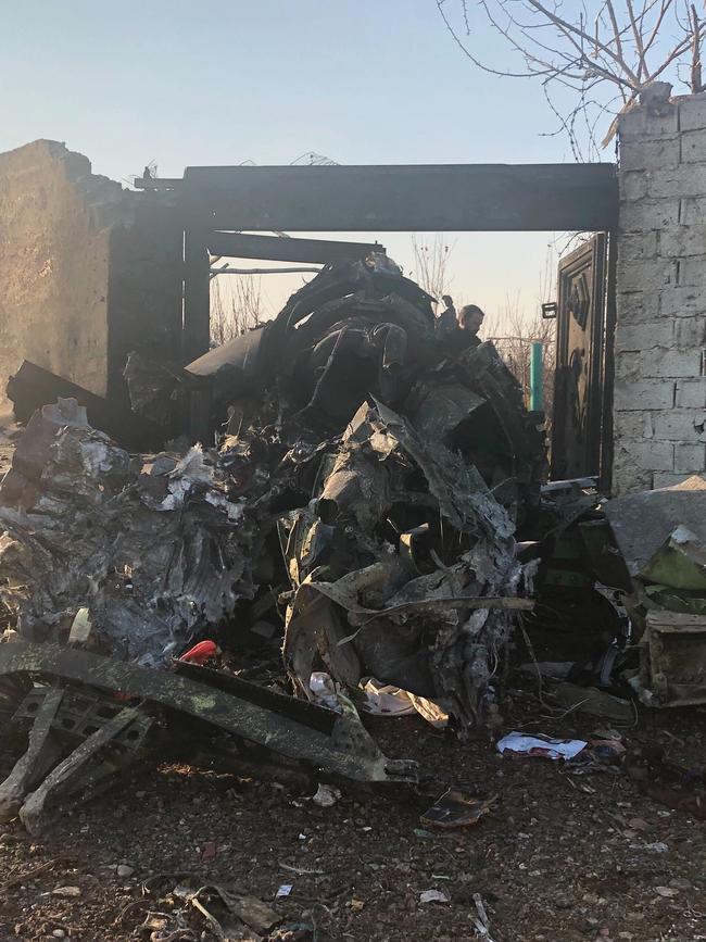 Debris from a plane on the outskirts of Tehran that was shot down this week. Picture: Mohammad Nasiri