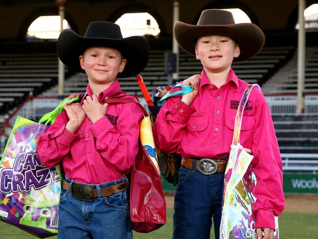 Emmett Skillington, 8, and Darcy Skillington, 10, at this year’s Ekka. Picture: David Clark