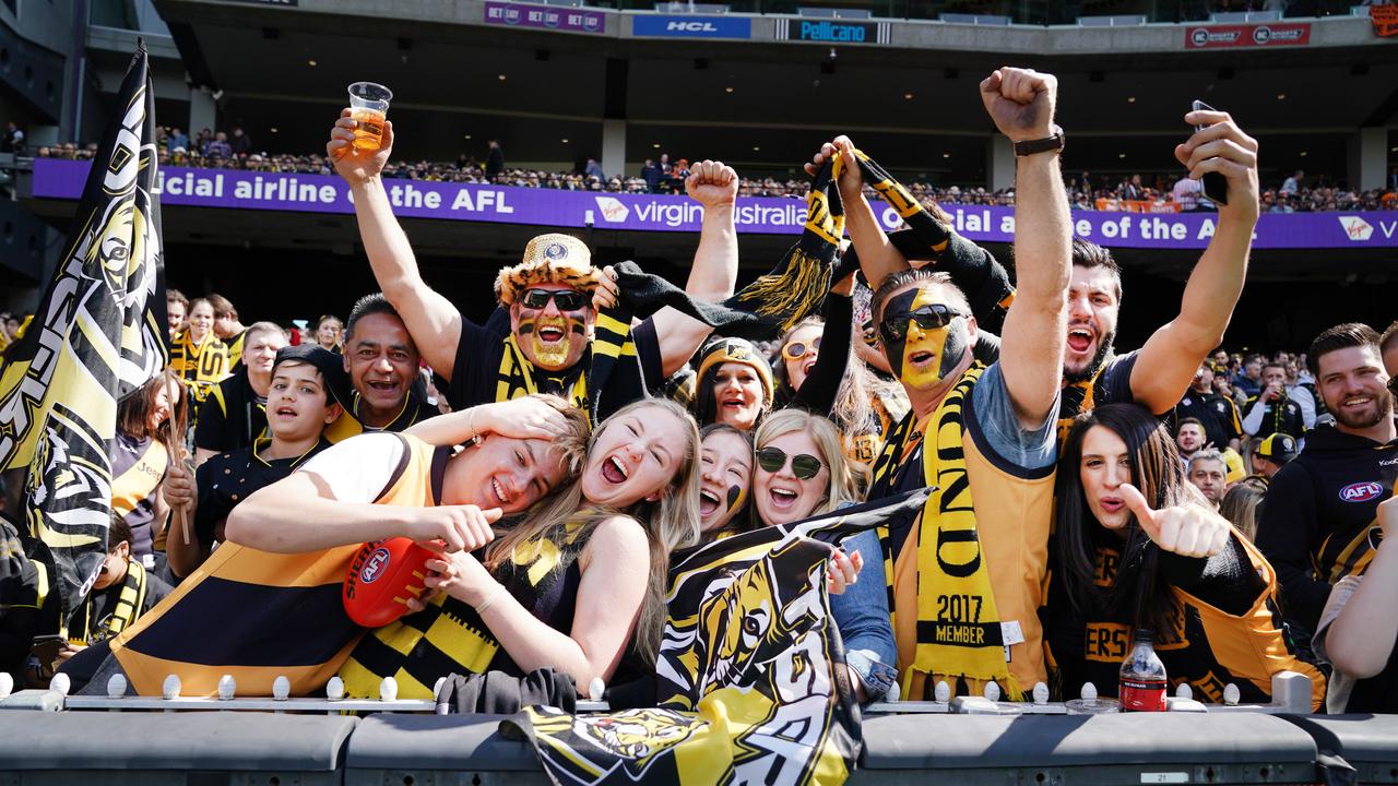 Tiger fans at the 2019 Grand Final. Picture: AAP Image/Michael Dodge