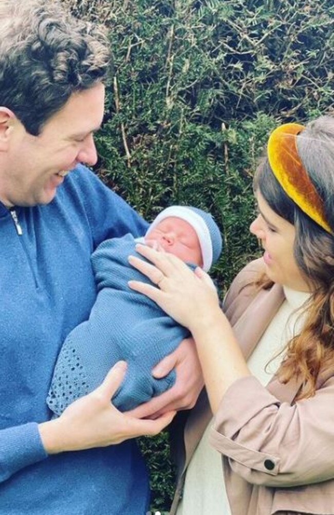 Princess Eugenie and Jack Brooksbank reveal their newborn son August Philip Hawke Brooksbank. Picture: Instagram/@princesseugenie