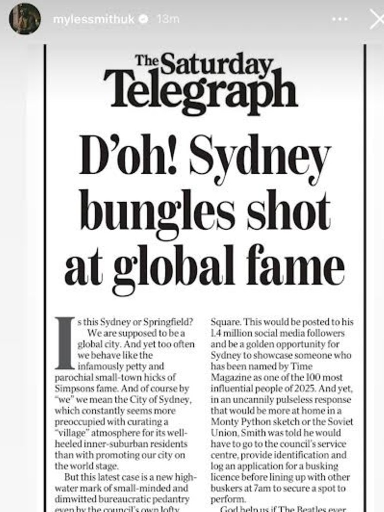 Smith also The Saturday Telegraph editorial to his followers. Picture: Instagram