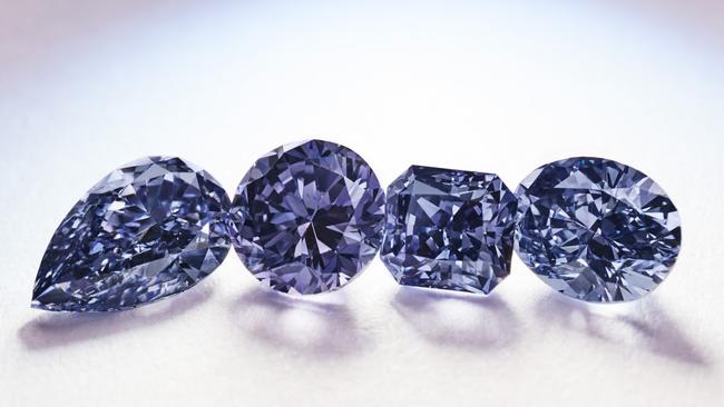 Blue diamonds sold from Rio Tinto's Argyle diamond mine in October 2021.