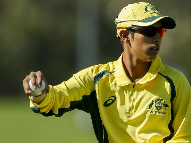 Yash Pednekar in Australian colours during last year’s under-16 series against Pakistan. Picture: Valeriu Campan