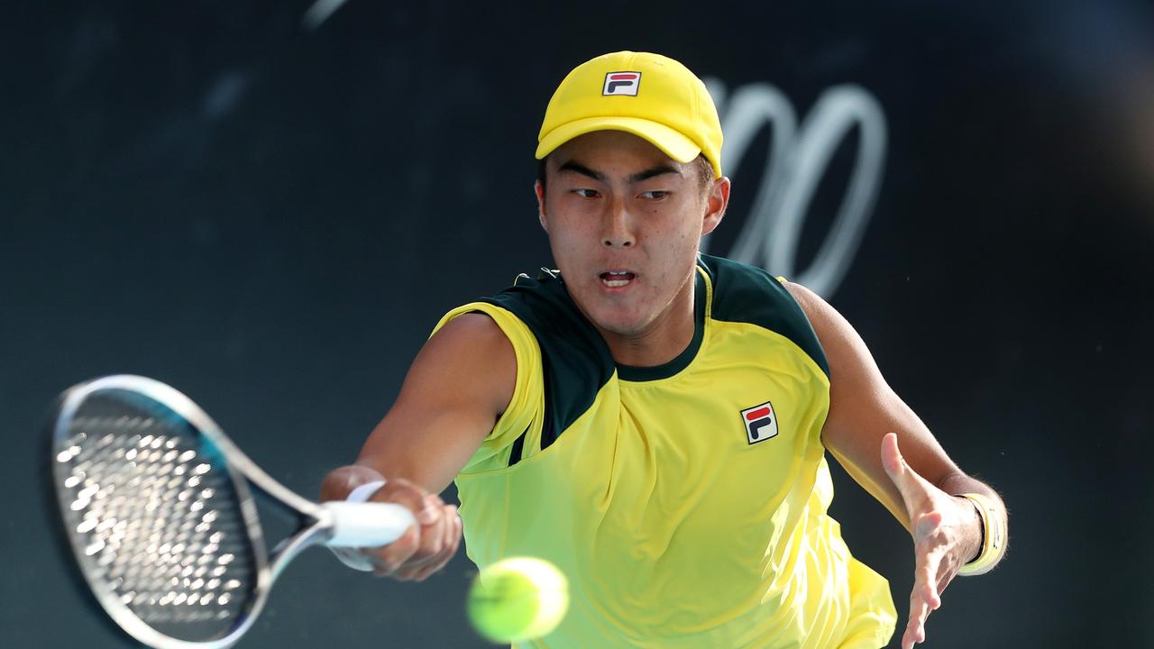 Hijikata lost to world No. 18 Denis Shapovalov in three sets at the Adelaide International. (Photo by Sarah Reed/Getty Images)