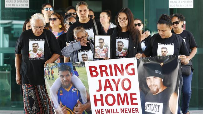 The family of Jeremiah Rivers outside Brisbane Magistrates Court after attending the inquest into his disappearance. Picture: Tertius Pickard