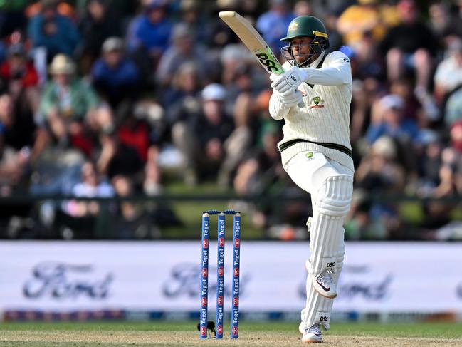 Usman Khawaja gets Australia’s chase underway. Picture: Getty