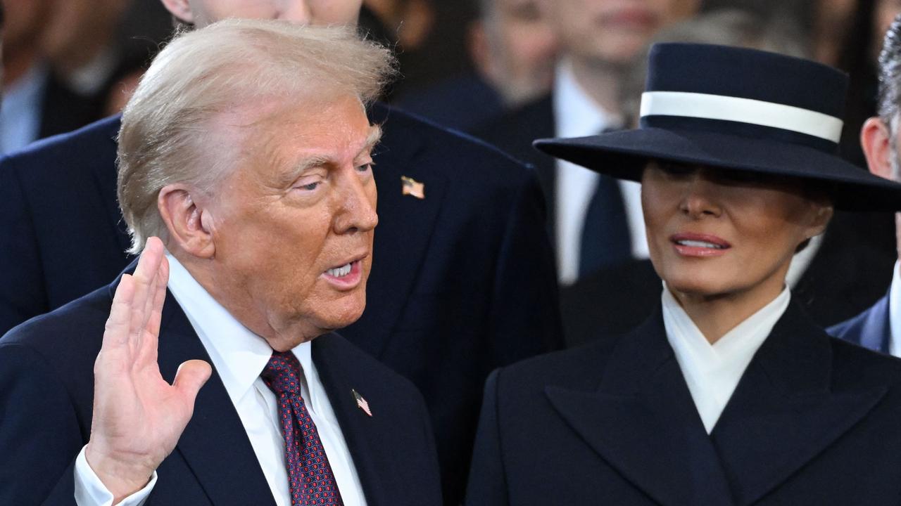 Melania Trump looks on as Donald Trump is sworn in as the 47th US President in the US Capitol Rotunda in Washington, DC.