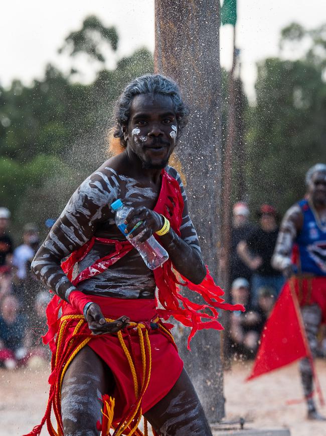 Numbulwar red flag dance at day one of Garma Festival on Friday August 2023. Picture: Pema Tamang Pakhrin