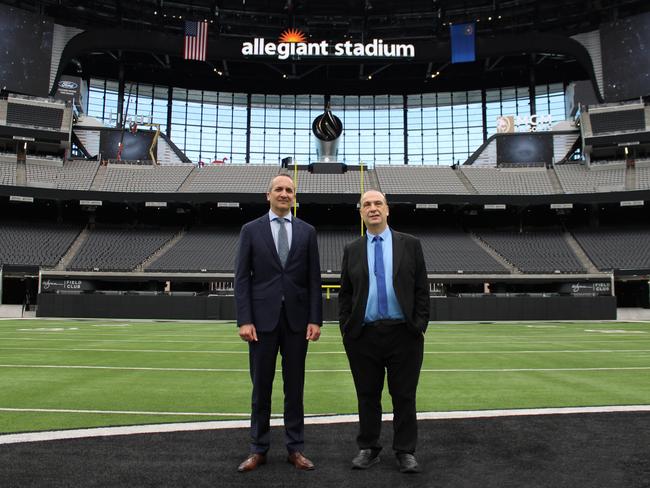 Andrew Abdo and Peter V'landys at Allegiant Stadium in Las Vegas.