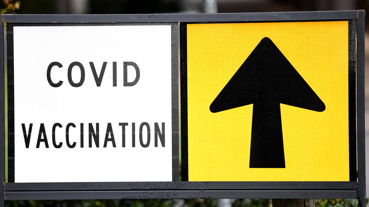 A sign outside a community Covid-19 vaccination centre in Capalaba, in Brisbane's east. Picture: NCA NewsWire / Dan Peled