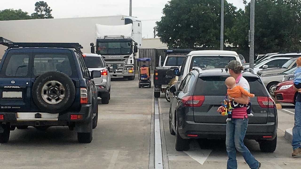 CLOSE CALL: The aftermath of a near-miss accident in the Aldi Gympie   carpark, which one resident said was caused by illegal parking. Picture: Contributed