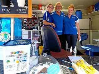 COLLECTION POINT: Kim and Ray Bartholomew with Brooke Carmichael from The Big Esky collect lids for the Lids 4 Kids initiative. Picture: Contributed