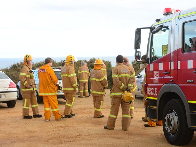 Emergency crews at Jan Juc where a man died in a cliff fall.