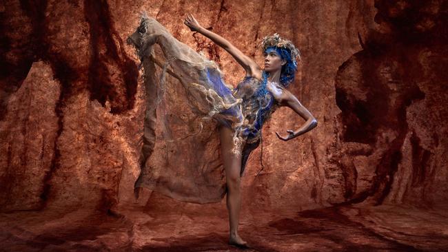 Bangarra dancers in action during the production of SandSong. Picture: Daniel Boud