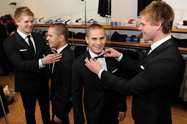 Essendon's David Zaharakis and Michael Hurley in suits for the Brownlow.     Picture: Jon Hargest