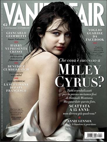 Eyebrows were raised around the world when the Disney princess posed for iconic photographer Annie Leibovitz on the cover of Vanity Fair with no shirt. Picture: Vanity Fair