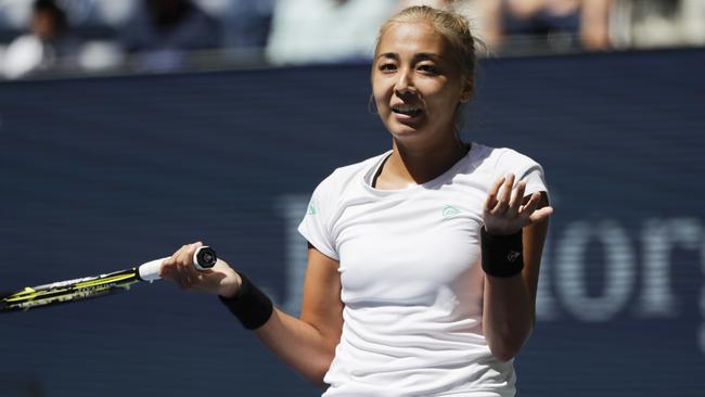 Zarina Diyas, of Kazakhstan, loses a point to Ashleigh Barty.