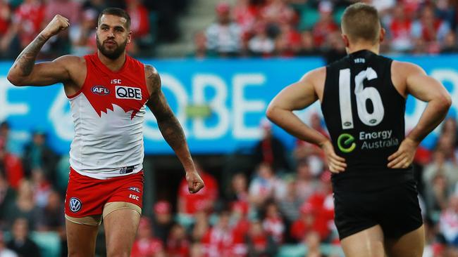 Lance Franklin kicked five goals to guide Sydney past Port Adelaide. Picture: Toby Zerna