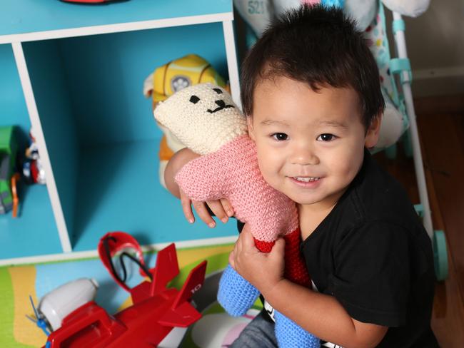 Bodhi is inseparable wit his new teddy bear. Picture: Damian Shaw