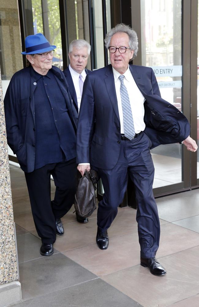 Geoffrey Rush and director Fred Schepisi pictured at Supreme Court today. Picture: Richard Dobson