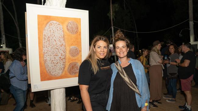 Amara Barnes and Amy Pagett at the Gapan Gallery of Garma Festival on Friday August 2023. Picture: Pema Tamang Pakhrin