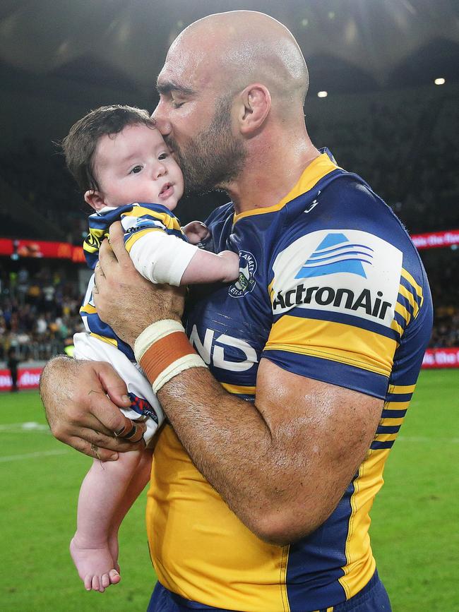 Parramatta's Tim Mannah after an NRL game. Picture: Brett Costello