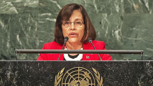 Marshall Islands’ President Hilda Heine addresses the United Nations. Picture: Cia Pak/UN Photo