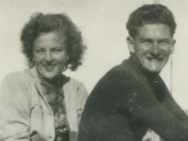 Former Aust Prime Minister politician Bob Hawke with future wife Hazel Masterson on 1947 Panther motorbike in 1951.