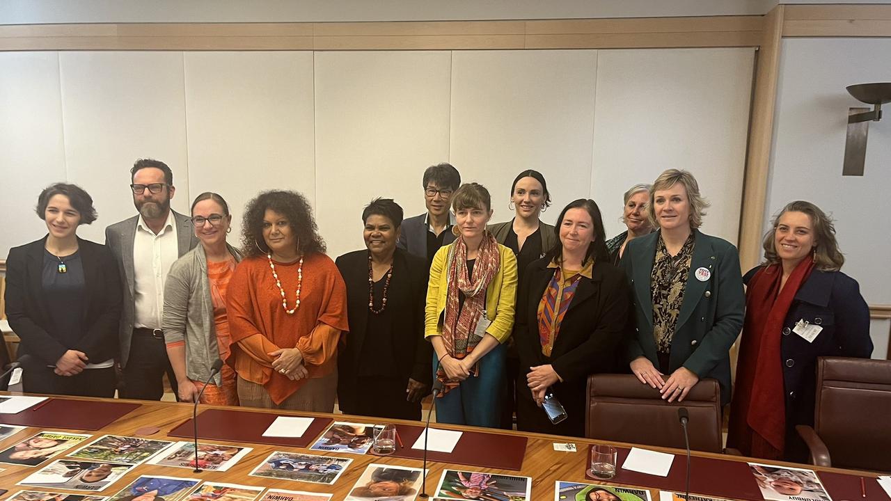 Protesters met with NT Senator Malarndirri McCarthy and Lingiari MP Marion Scrymgour in Canberra on Tuesday. Picture: Twitter