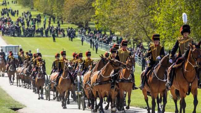 : The King’s Troop Royal Horse Artillery arrive at Windsor Castle in preparation for the Gun Salute on the palace grounds. Picture; Getty Images.