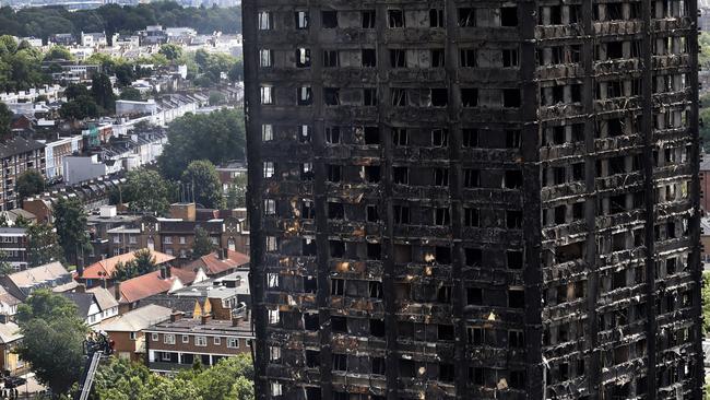 London’s Grenfell Tower gutted by fire after a blaze that killed more than 70 people. Picture: AP